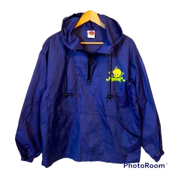 Vintage Tweety Bird Jacket Loony Tunes Navy Blue Windbreaker Oversized Small - Picture 1 of 7